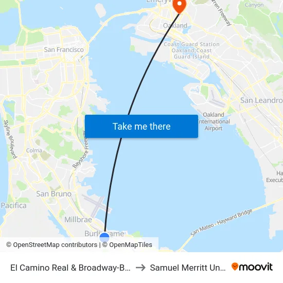 El Camino Real & Broadway-Burlingame to Samuel Merritt University map