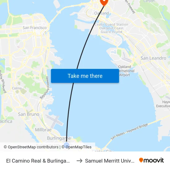 El Camino Real & Burlingame Ave to Samuel Merritt University map