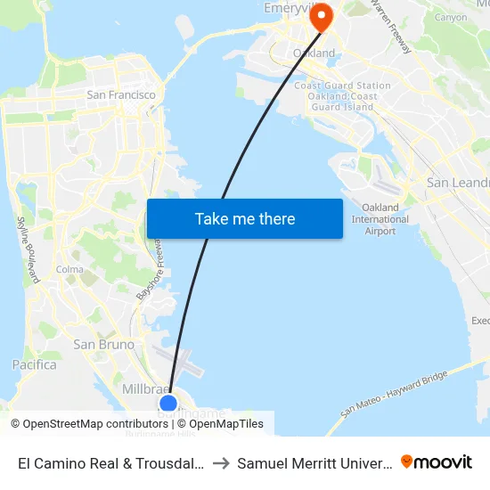El Camino Real & Trousdale Dr to Samuel Merritt University map
