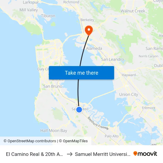El Camino Real & 20th Ave to Samuel Merritt University map