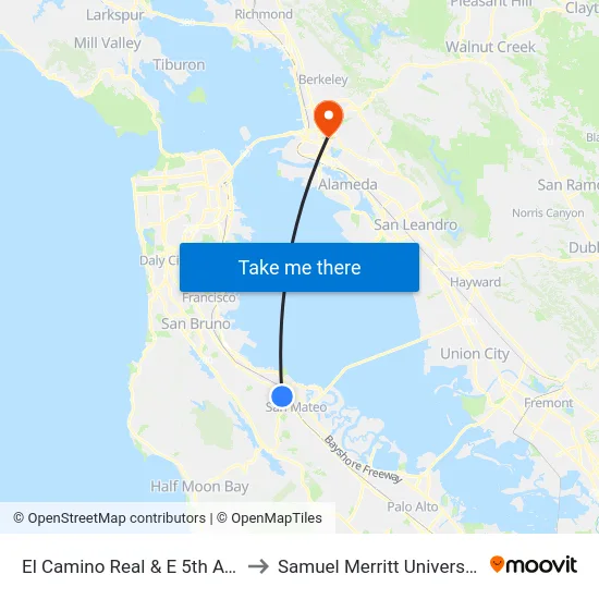 El Camino Real & E 5th Ave to Samuel Merritt University map