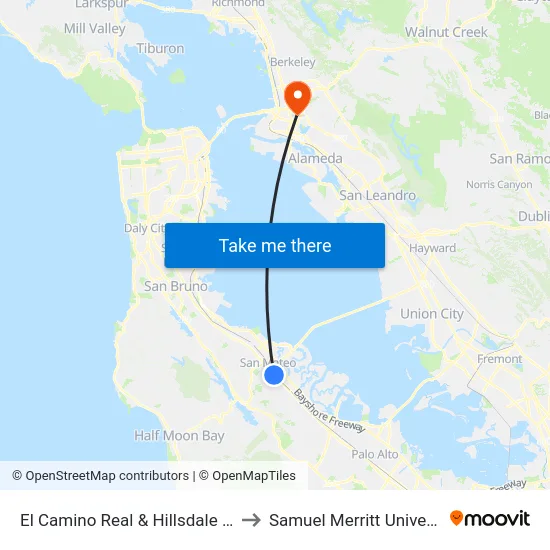 El Camino Real & Hillsdale Blvd to Samuel Merritt University map