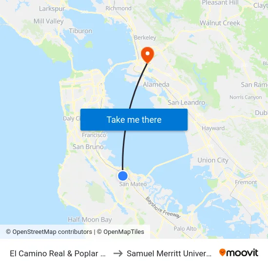 El Camino Real & Poplar Ave to Samuel Merritt University map