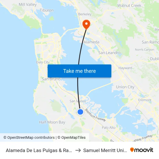 Alameda De Las Pulgas & Ralston Ave to Samuel Merritt University map