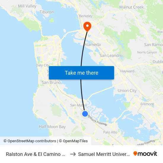 Ralston Ave & El Camino Real to Samuel Merritt University map