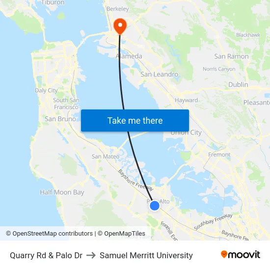 Quarry Rd & Palo Dr to Samuel Merritt University map