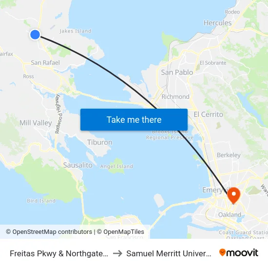 Freitas Pkwy & Northgate Dr to Samuel Merritt University map