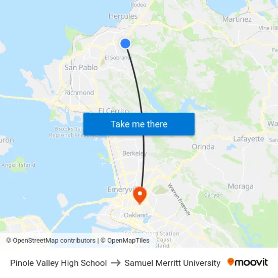 Pinole Valley High School to Samuel Merritt University map