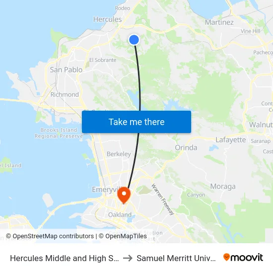 Hercules Middle and High School to Samuel Merritt University map
