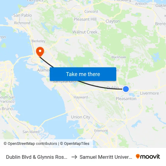 Dublin Blvd & Glynnis Rose Dr to Samuel Merritt University map