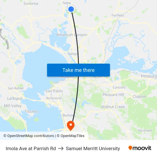 Imola Ave at Parrish Rd to Samuel Merritt University map