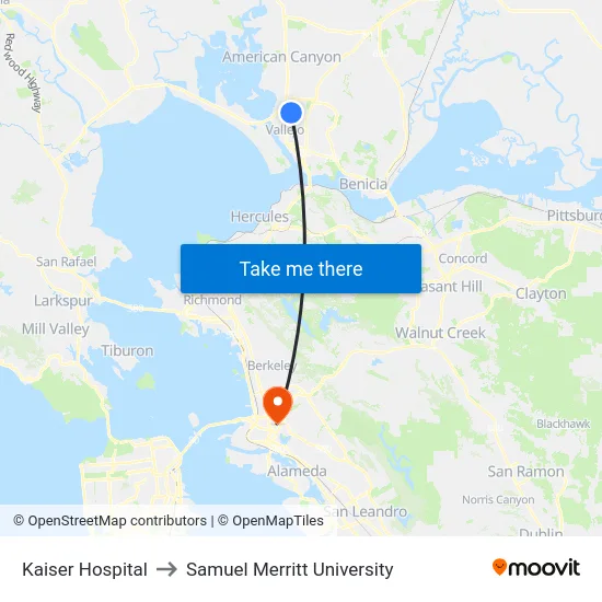 Kaiser Hospital to Samuel Merritt University map