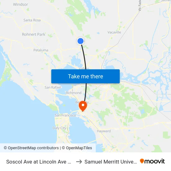 Soscol Ave at Lincoln Ave South to Samuel Merritt University map