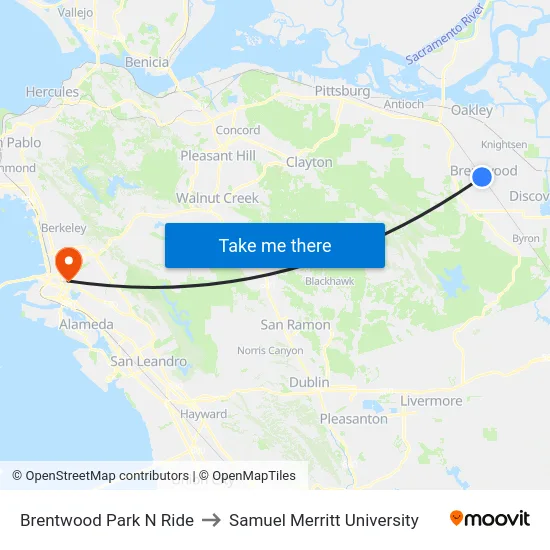 Brentwood Park N Ride to Samuel Merritt University map