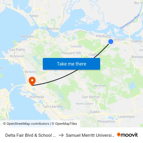 Delta Fair Blvd & School St to Samuel Merritt University map