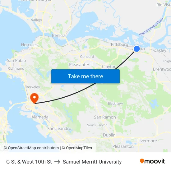 G St & West 10th St to Samuel Merritt University map