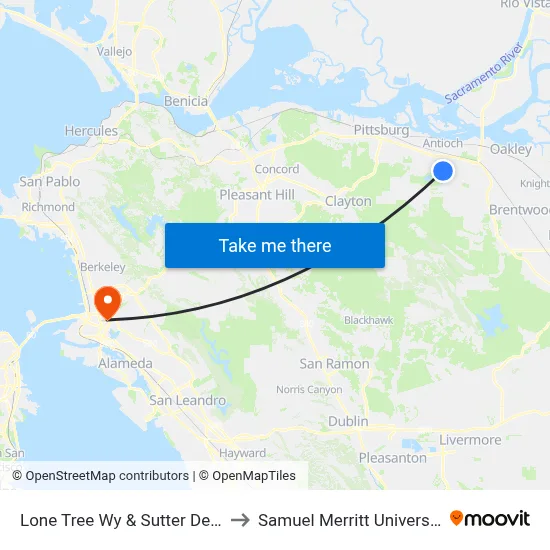 Lone Tree Wy & Sutter Delta to Samuel Merritt University map