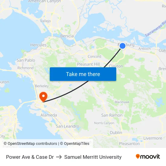 Power Ave & Case Dr to Samuel Merritt University map
