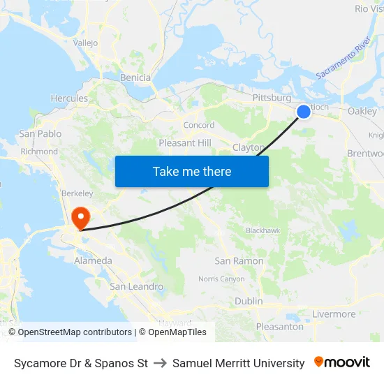 Sycamore Dr & Spanos St to Samuel Merritt University map