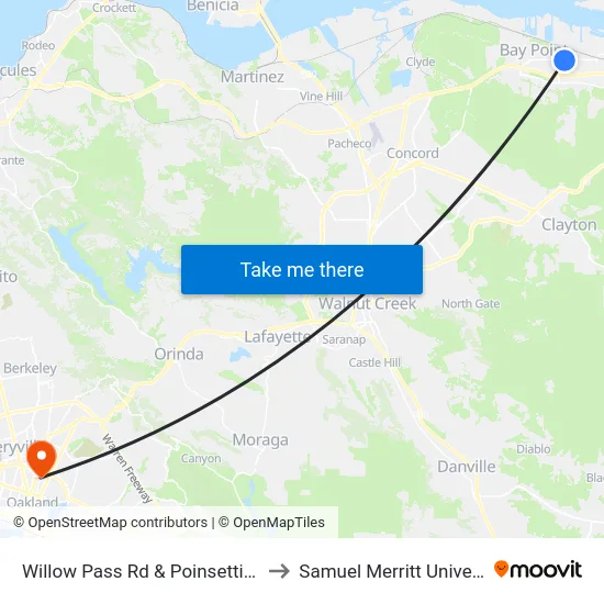 Willow Pass Rd & Poinsettia Ave to Samuel Merritt University map