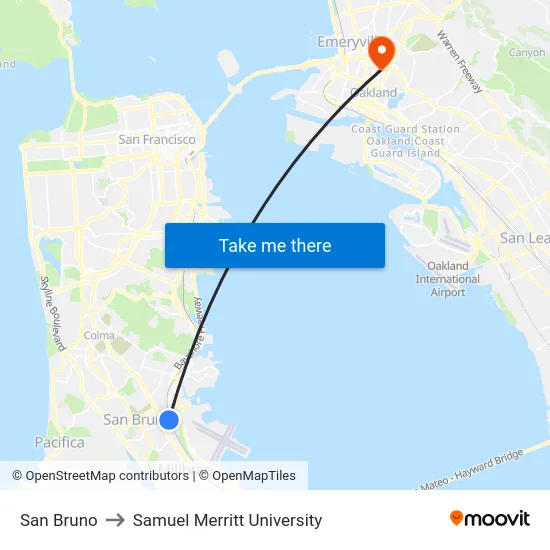 San Bruno to Samuel Merritt University map