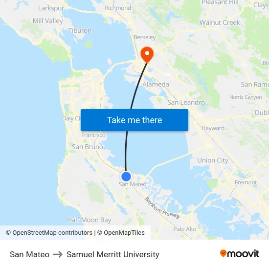 San Mateo to Samuel Merritt University map