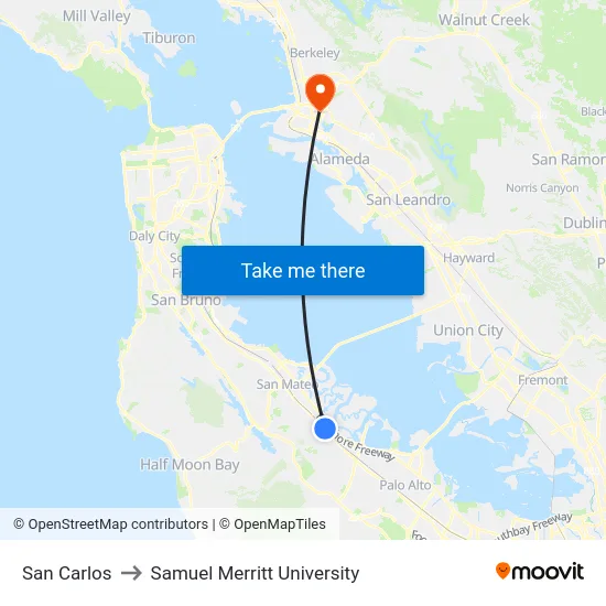 San Carlos to Samuel Merritt University map