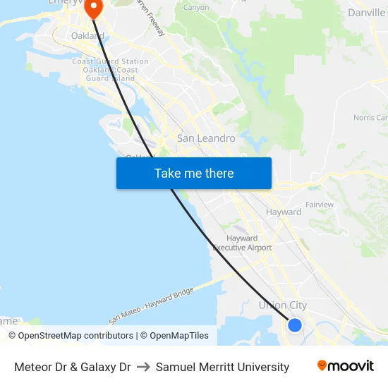 Meteor Dr & Galaxy Dr to Samuel Merritt University map