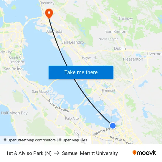 1st & Alviso Park (N) to Samuel Merritt University map