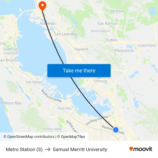 Metro Station (S) to Samuel Merritt University map