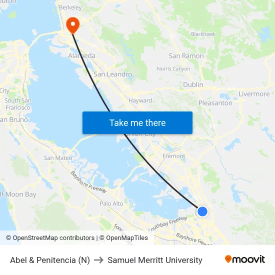 Abel & Penitencia (N) to Samuel Merritt University map