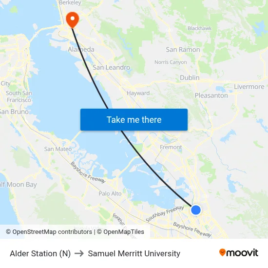 Alder Station (N) to Samuel Merritt University map