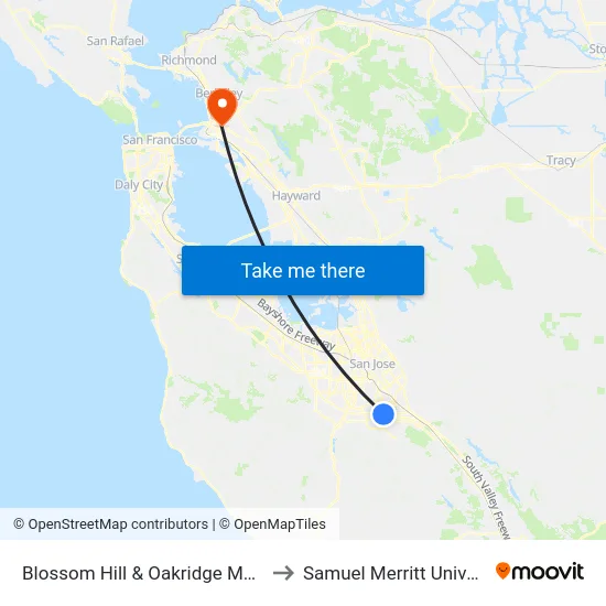 Blossom Hill & Oakridge Mall (W) to Samuel Merritt University map