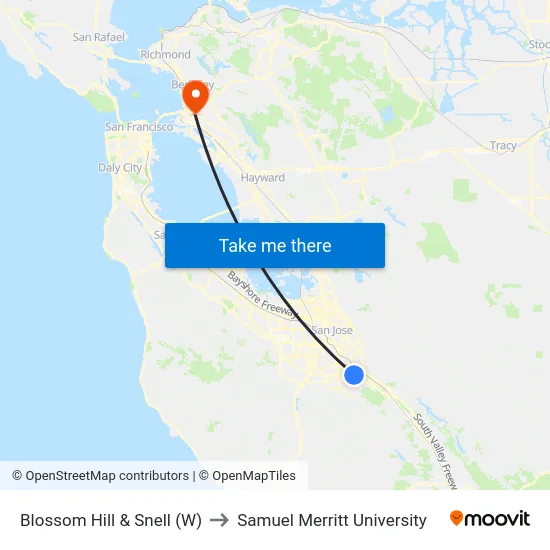 Blossom Hill & Snell (W) to Samuel Merritt University map
