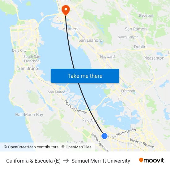 California & Escuela (E) to Samuel Merritt University map