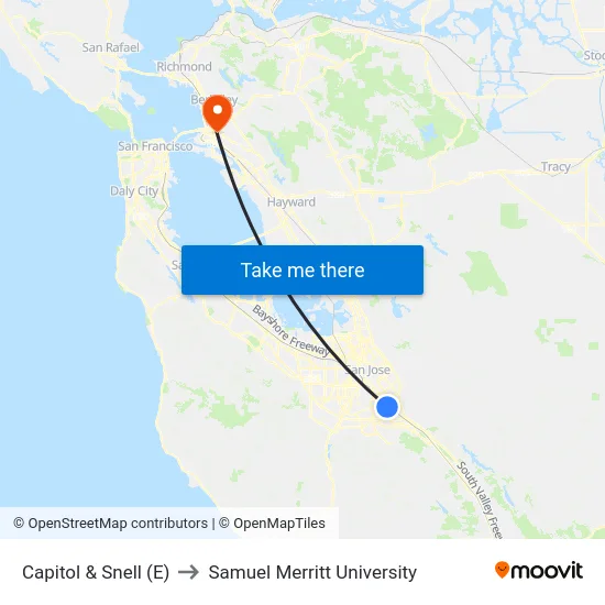 Capitol & Snell (E) to Samuel Merritt University map