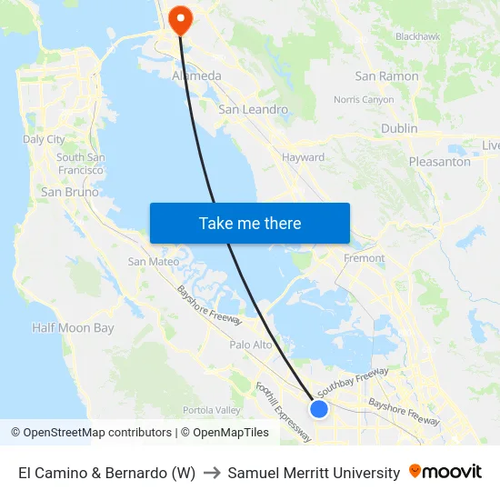 El Camino & Bernardo (W) to Samuel Merritt University map