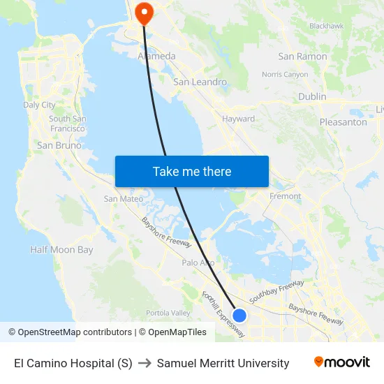 El Camino Hospital (S) to Samuel Merritt University map