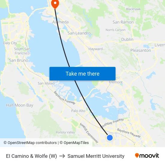 El Camino & Wolfe (W) to Samuel Merritt University map