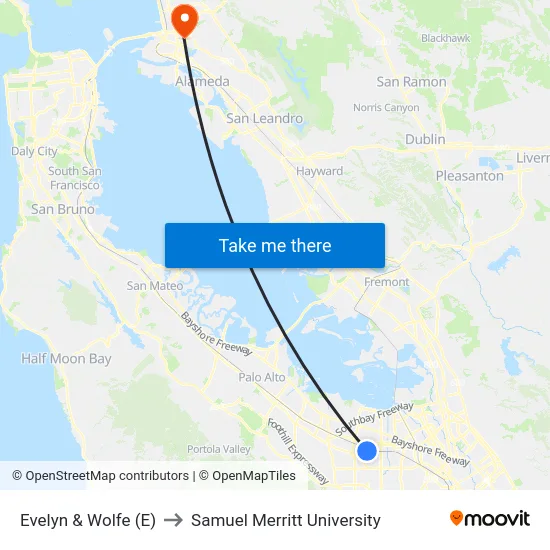 Evelyn & Wolfe (E) to Samuel Merritt University map