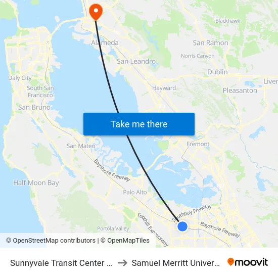 Sunnyvale Transit Center (N) to Samuel Merritt University map
