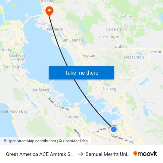 Great America ACE Amtrak Station (N) to Samuel Merritt University map