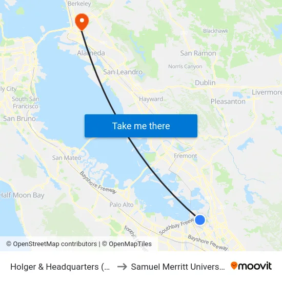 Holger & Headquarters (W) to Samuel Merritt University map