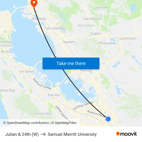 Julian & 24th (W) to Samuel Merritt University map