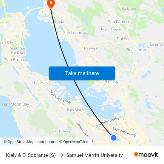 Kiely & El Sobrante (S) to Samuel Merritt University map