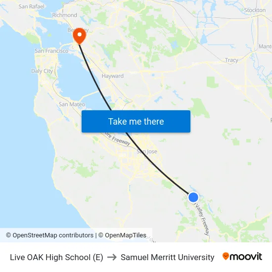Live OAK High School (E) to Samuel Merritt University map