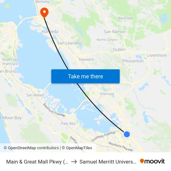 Main & Great Mall Pkwy (S) to Samuel Merritt University map