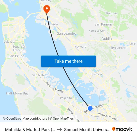 Mathilda & Moffett Park (N) to Samuel Merritt University map