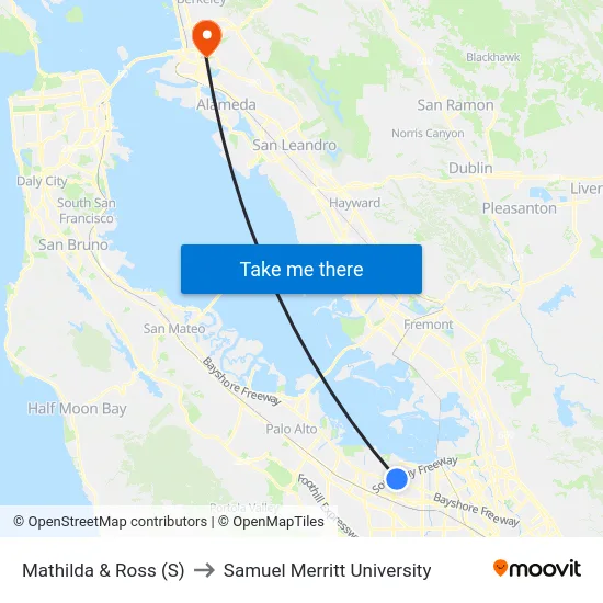 Mathilda & Ross (S) to Samuel Merritt University map