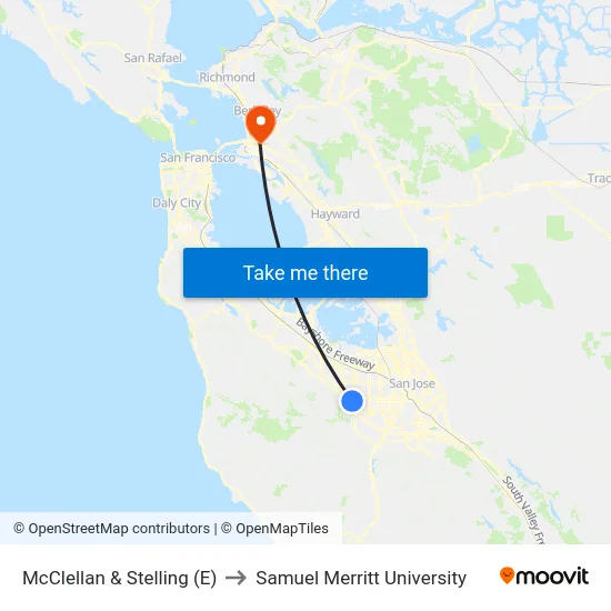 McClellan & Stelling (E) to Samuel Merritt University map